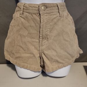 Tan High Waist Corduroy Shorts with Textured Finish